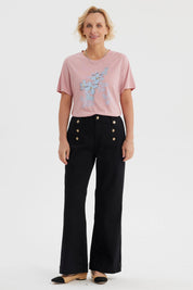 Jeans Mujer Flare Botones Delantero Negro