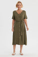 Vestido mujer verde olivo con botones frontales y cinturón del mismo color diseño liso sin estampa