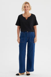 Jeans Mujer Clásico Calce Recto Azul