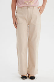 Jeans Mujer Clásico Calce Recto Beige Claro