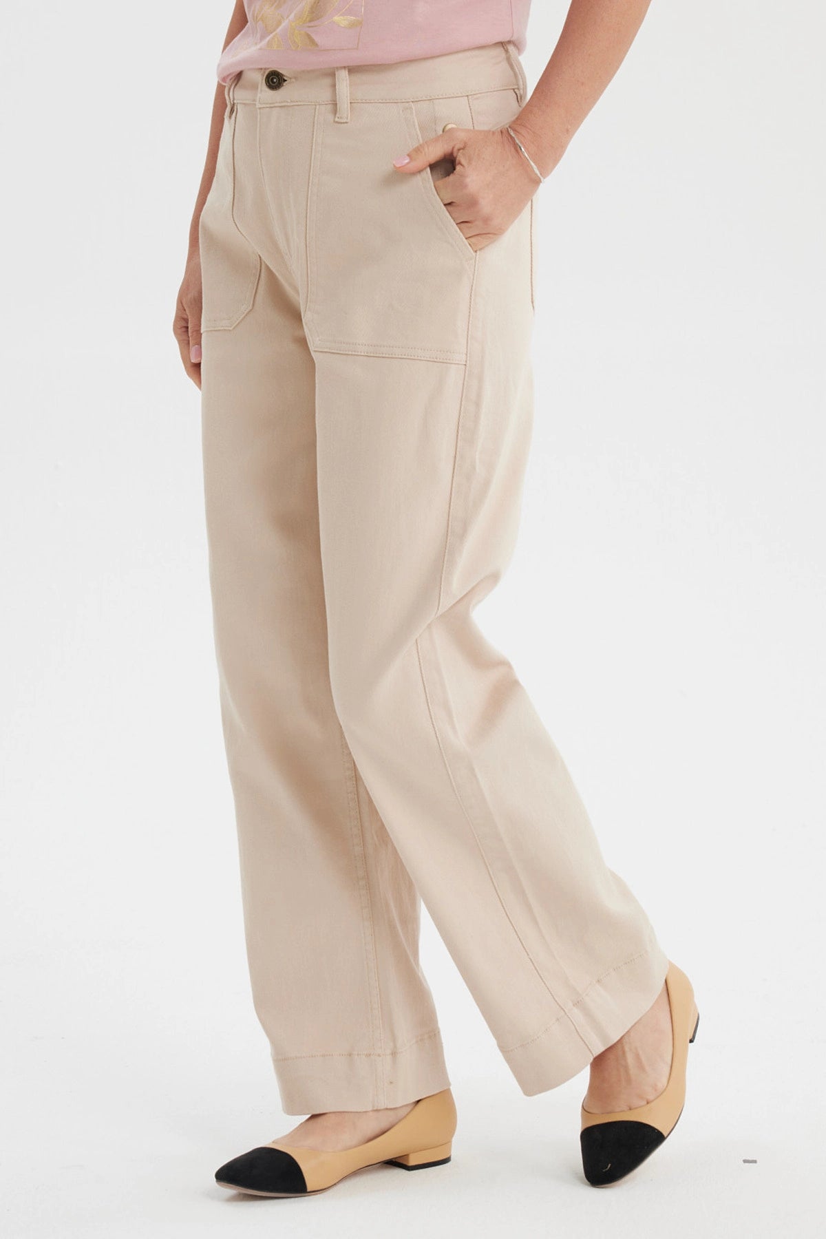 Jeans Mujer Clásico Calce Recto Beige Claro