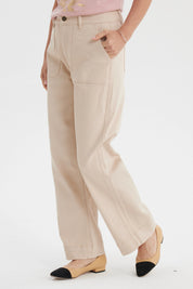 Jeans Mujer Clásico Calce Recto Beige Claro