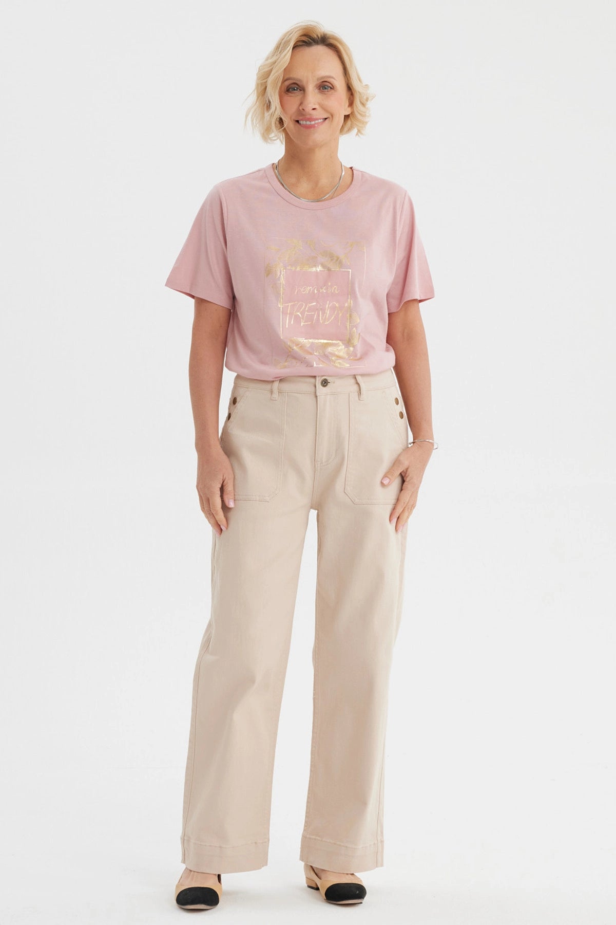 Jeans Mujer Clásico Calce Recto Beige Claro