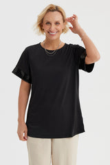 Polera Mujer Aplicación Encaje Negro