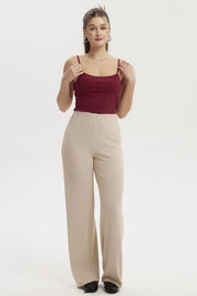 Polera peto mujer crop vino oscuro sin estampa de tirantes delgados y tejido acanalado lisa