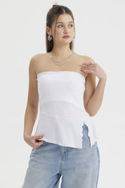Polera Mujer Strapless Abertura Lateral Blanco