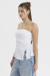 Polera Mujer Strapless Abertura Lateral Blanco
