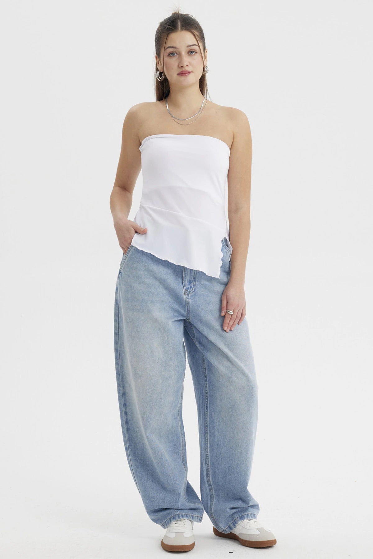 Polera Mujer Strapless Abertura Lateral Blanco