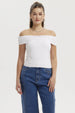Polera mujer blanca bardot con basta redondeada diseño liso elegante ideal para días cálidos