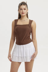 Polera Mujer Escote Cuadrado Recogido Café
