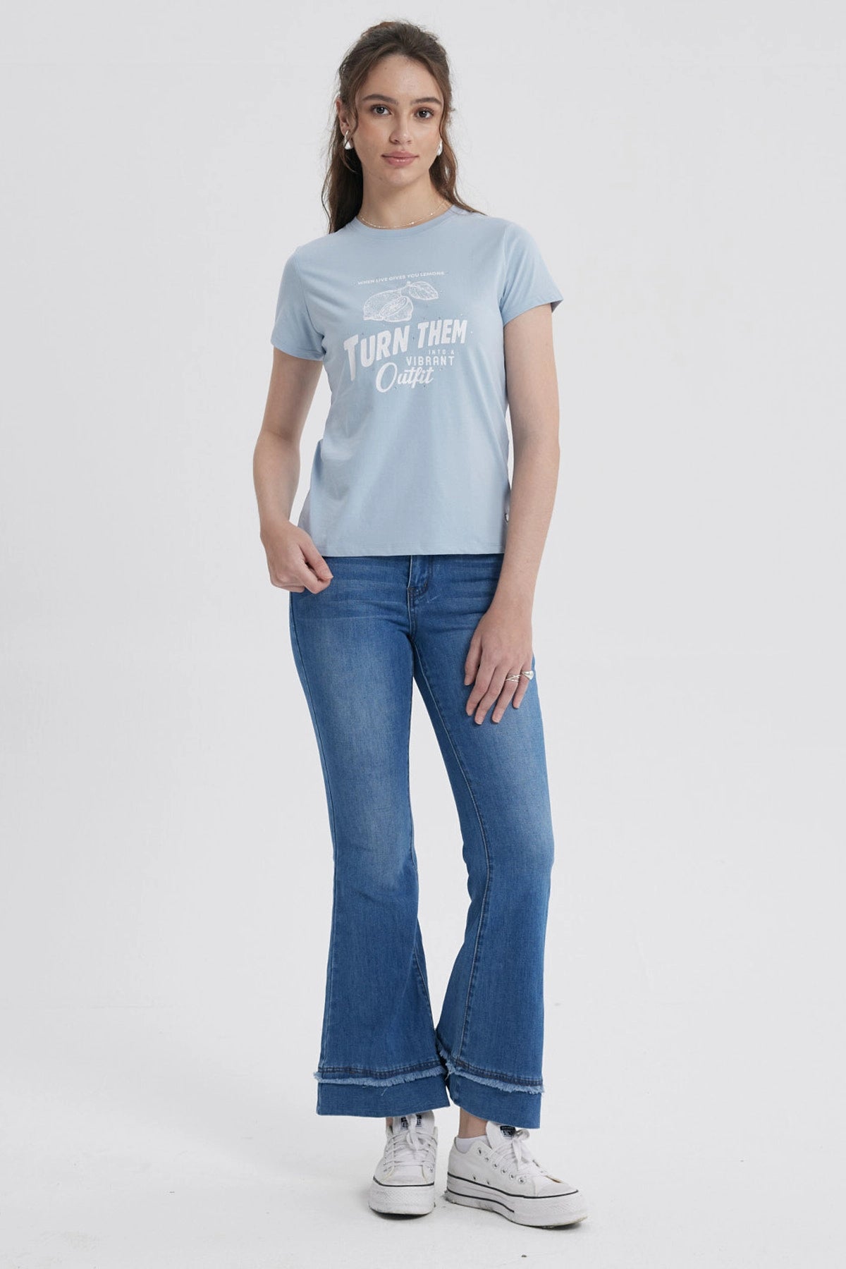 Polera Mujer Básica Print Celeste