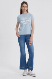 Polera Mujer Básica Print Celeste