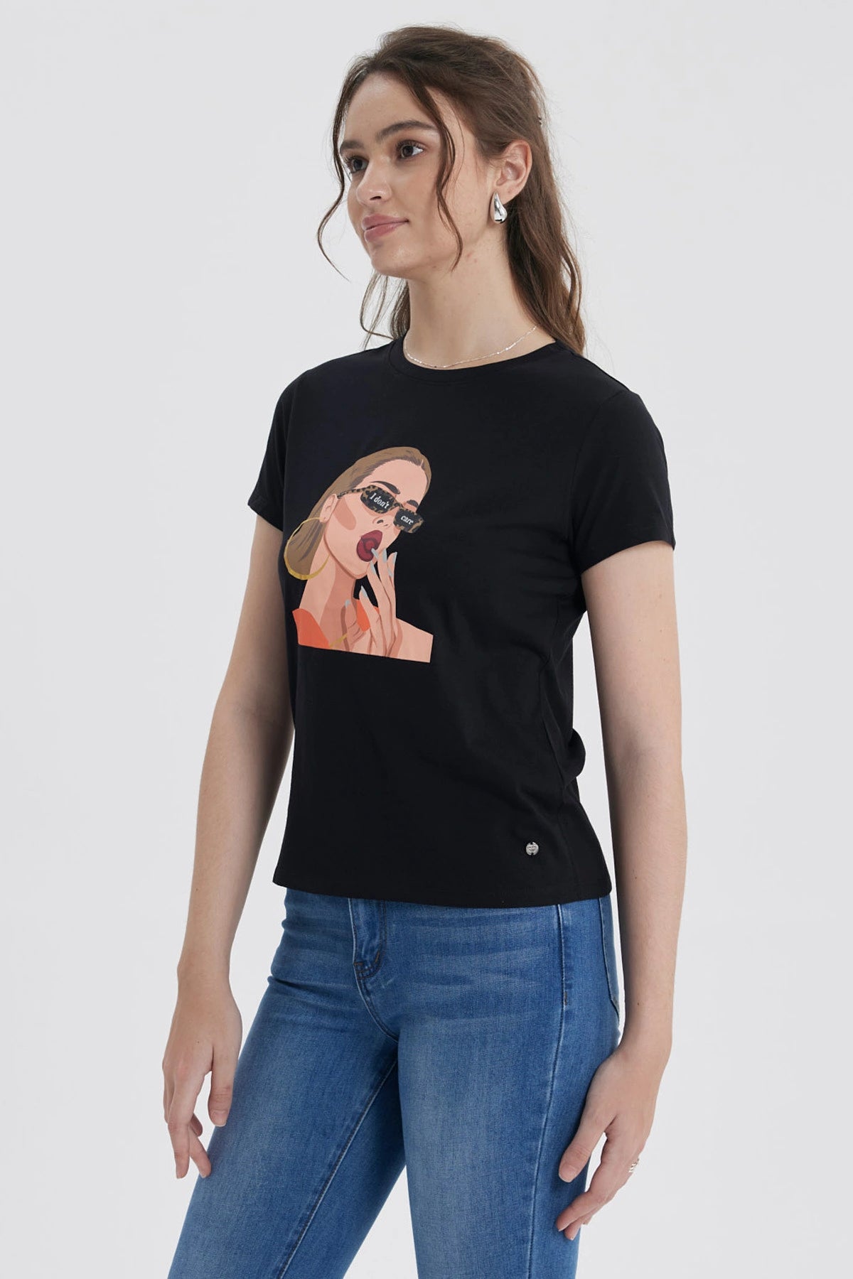 Polera Mujer Básica Print Negro / Rojo
