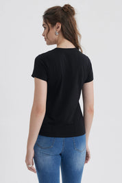 Polera Mujer Básica Print Negro / Rojo