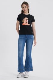 Polera Mujer Básica Print Negro / Rojo