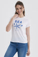 Polera Mujer Básica Print Blanco / Azul Marino / Celeste