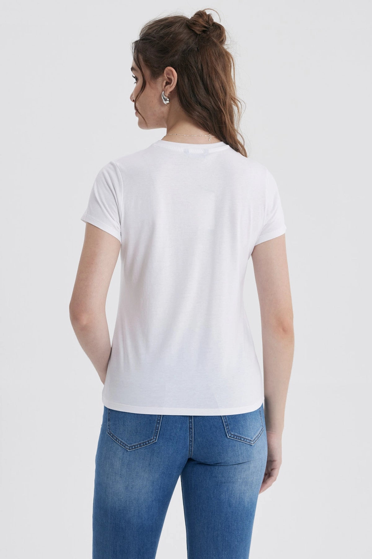 Polera Mujer Básica Print Blanco / Azul Marino / Celeste