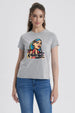 Polera Mujer Básica Print Gris Melange / Rosado