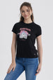 Polera Mujer Básica Print Negro / Coral