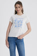 Polera Mujer Básica Print Diseño Crudo/Celeste