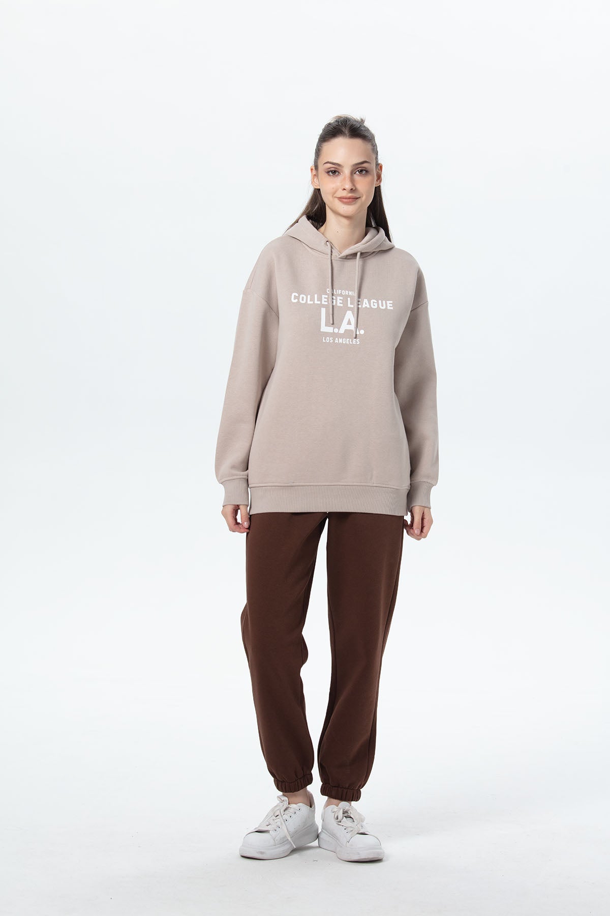 Polerón Mujer Oversize Print Beige
