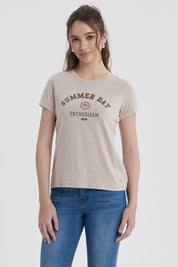 Polera Mujer Gráfica Roll Up Beige