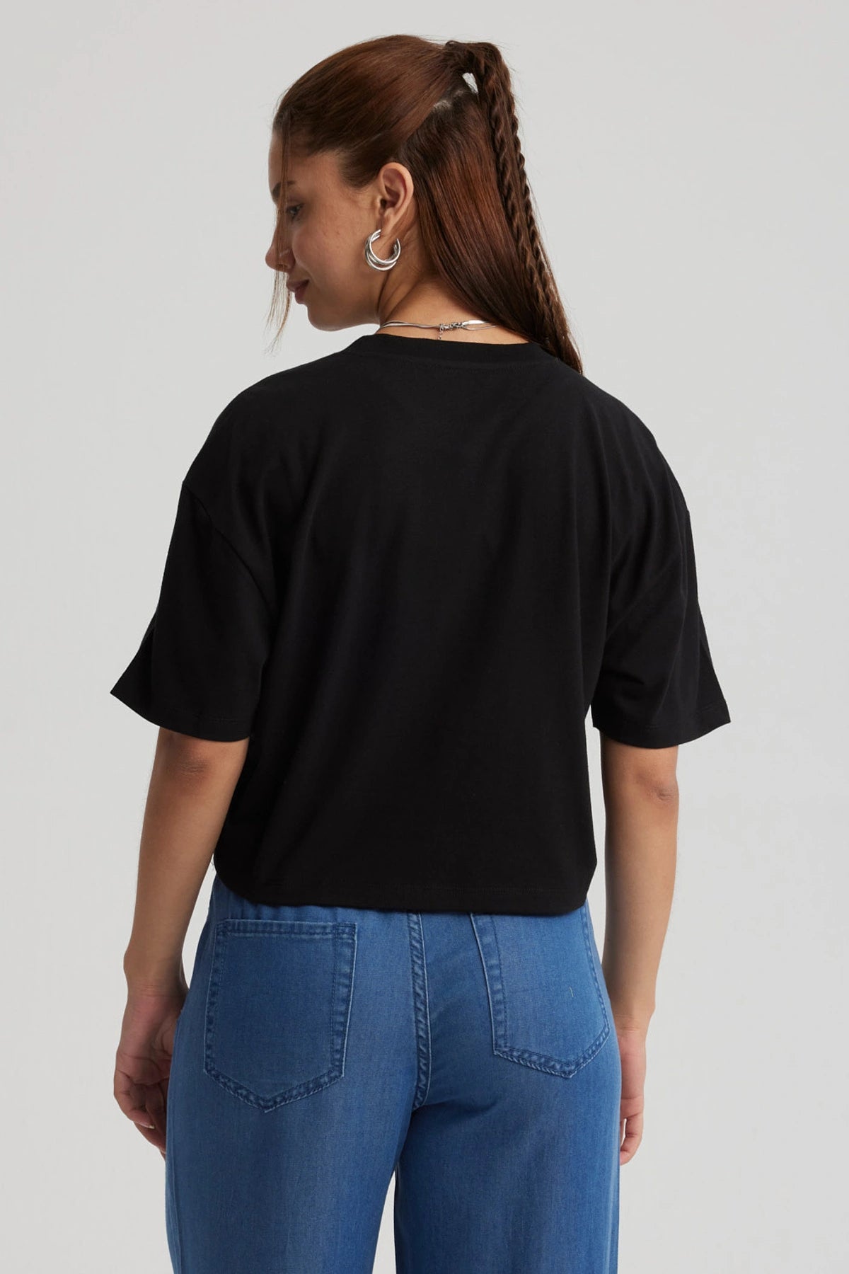 Polera Mujer Print Crop Negro / Rojo