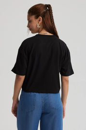 Polera Mujer Print Crop Negro / Rojo