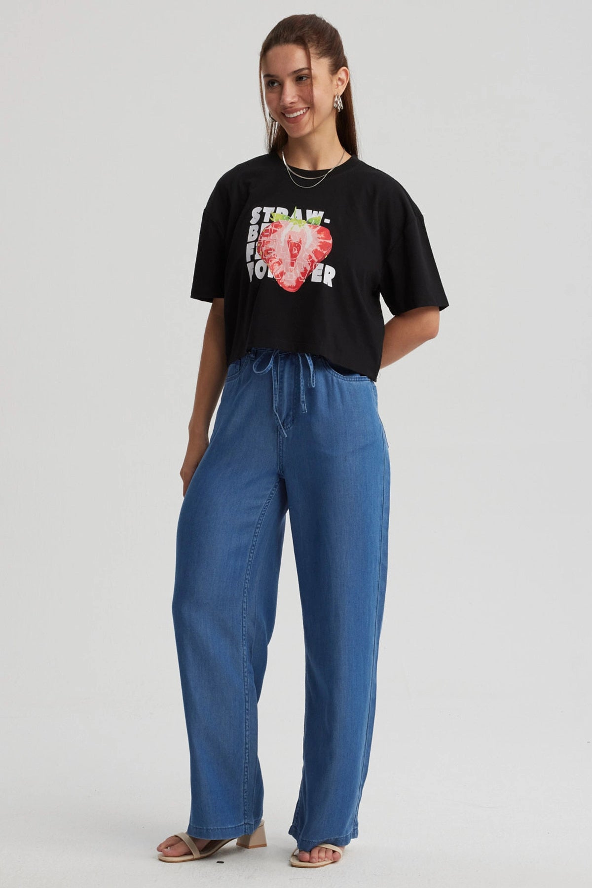 Polera Mujer Print Crop Negro / Rojo