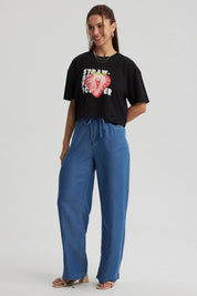 Polera Mujer Print Crop Negro / Rojo