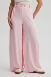 Pantalón Mujer Palazzo Cinturón Rosa