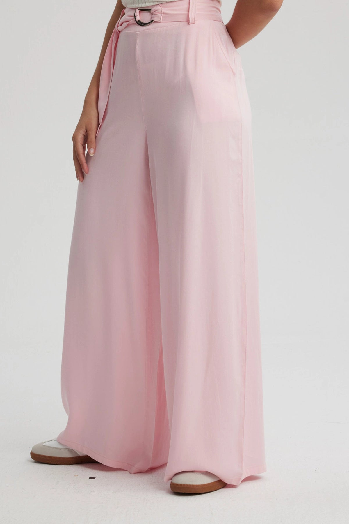 Pantalón Mujer Palazzo Cinturón Rosa