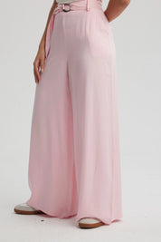 Pantalón Mujer Palazzo Cinturón Rosa