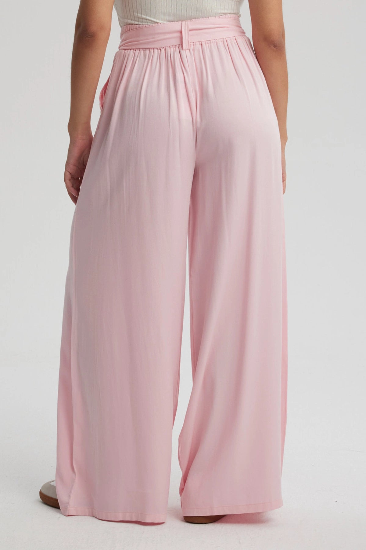 Pantalón Mujer Palazzo Cinturón Rosa