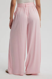 Pantalón Mujer Palazzo Cinturón Rosa