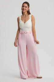 Pantalón Mujer Palazzo Cinturón Rosa
