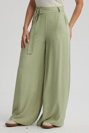 Pantalón Mujer Palazzo Cinturón Verde
