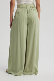 Pantalón Mujer Palazzo Cinturón Verde