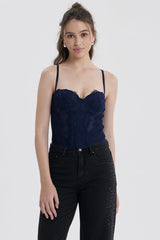 Blusa Mujer Corset Encaje Celeste
