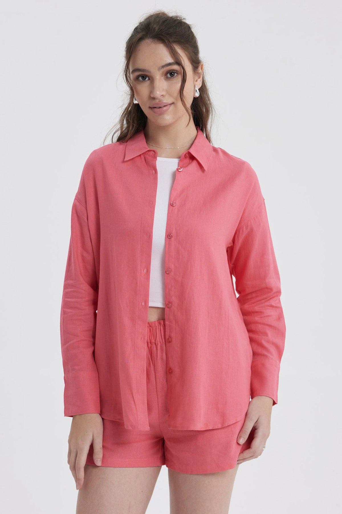 Blusa Mujer Lino Crop Rosado
