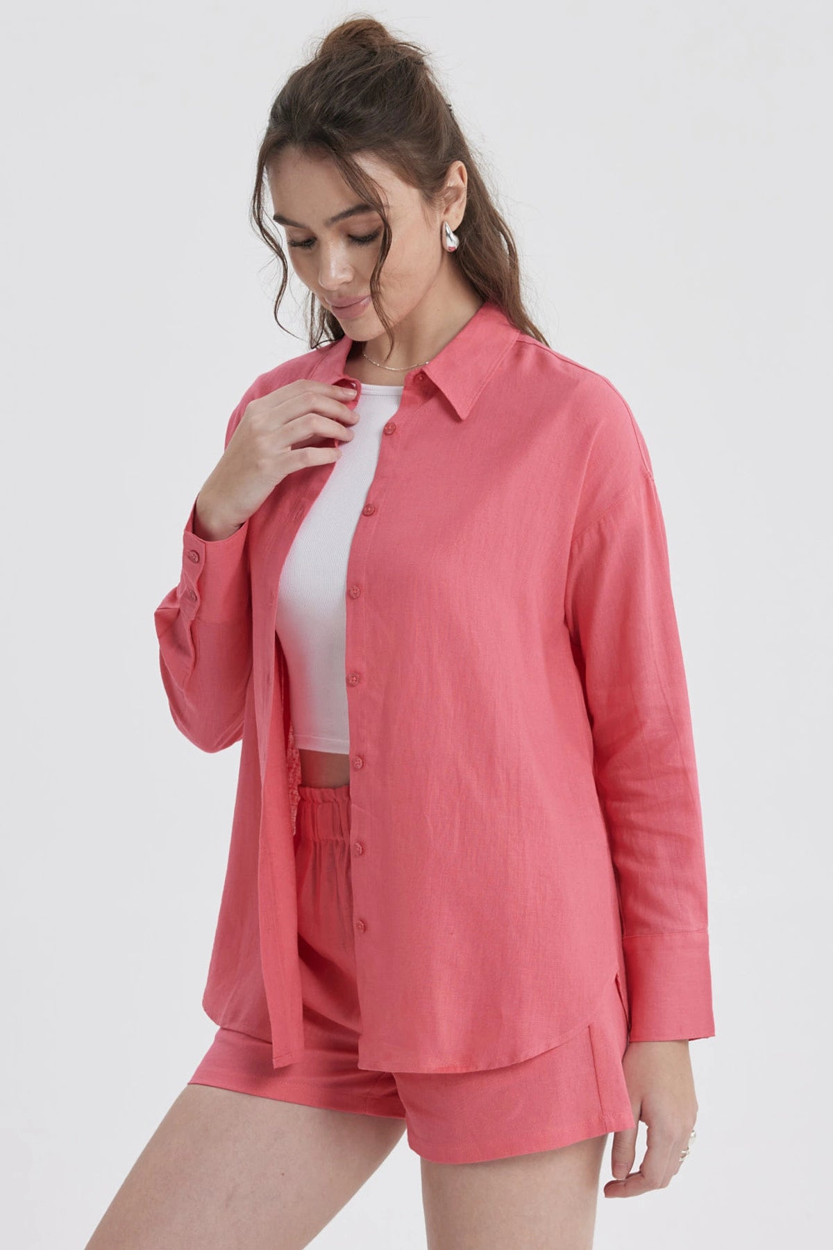 Blusa Mujer Lino Crop Rosado