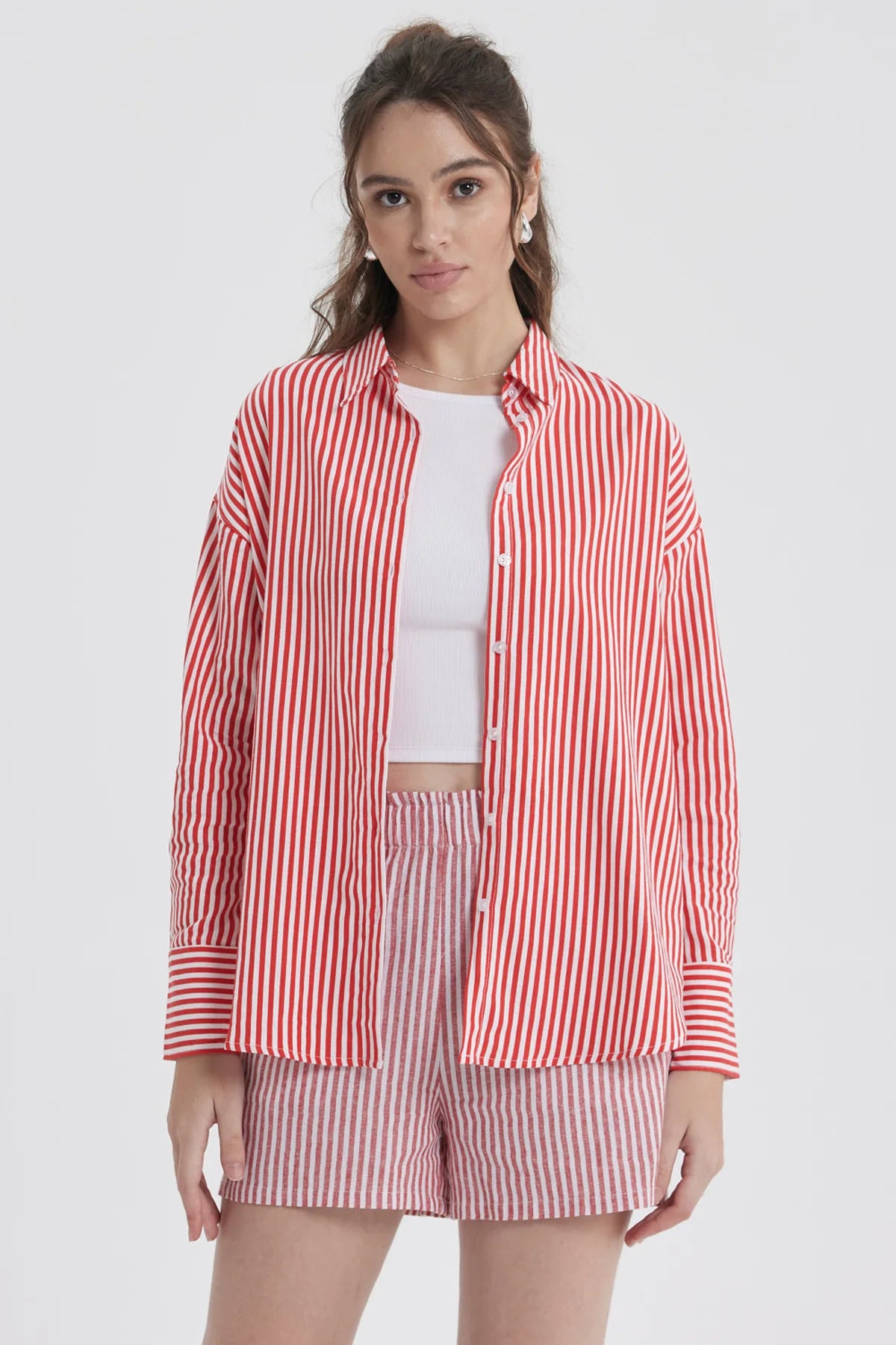 Blusa Mujer Lino Crop Rojo