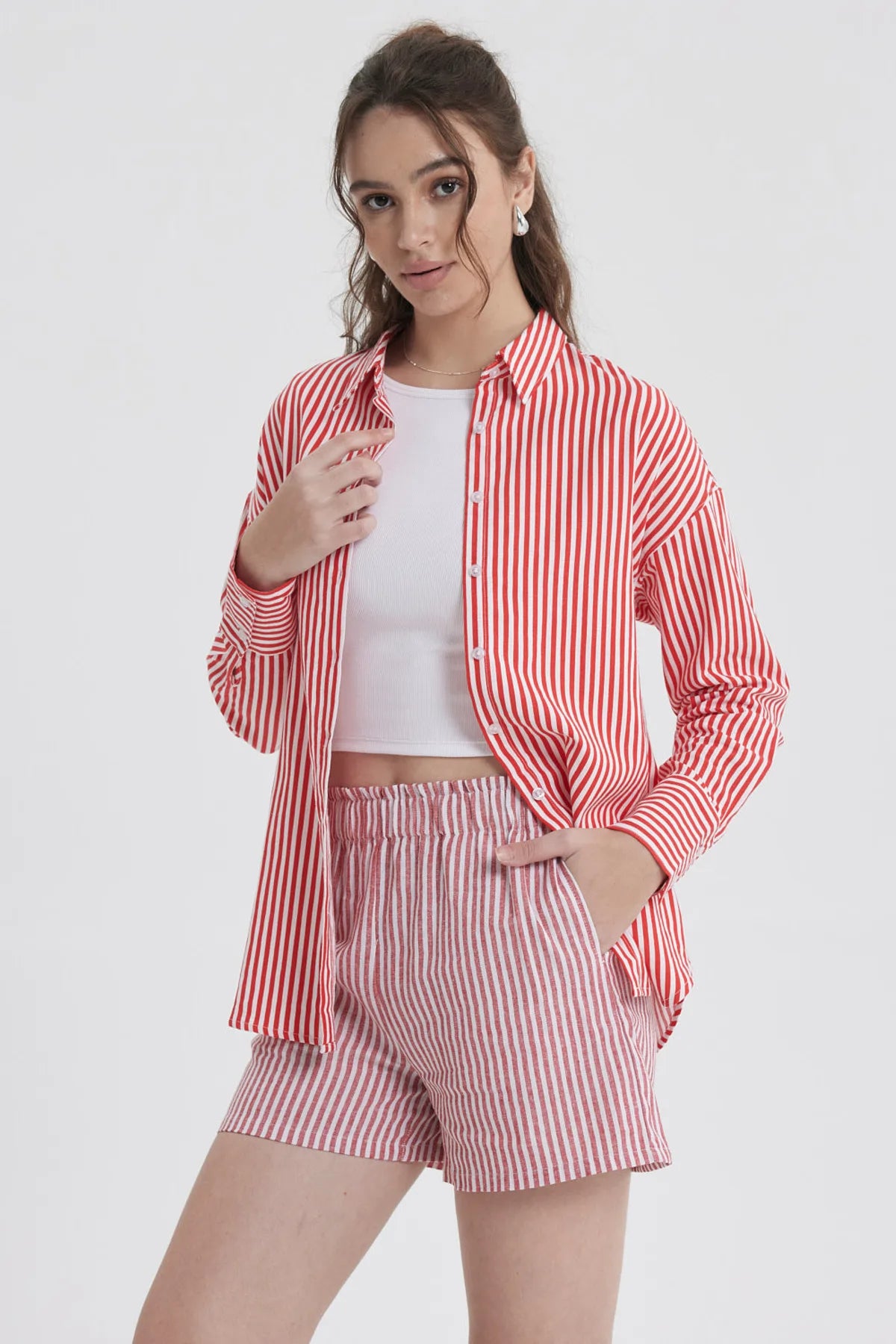 Blusa Mujer Lino Crop Rojo