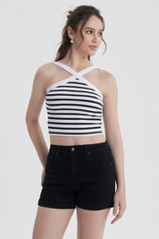 Polera Mujer Halter Cruzada Negro