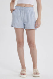 Short Mujer Lino Pretina Celeste