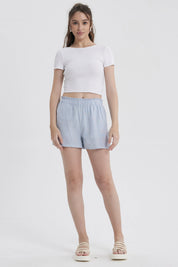 Short Mujer Lino Pretina Celeste