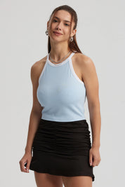 Polera Mujer Cuello Halter Celeste Claro