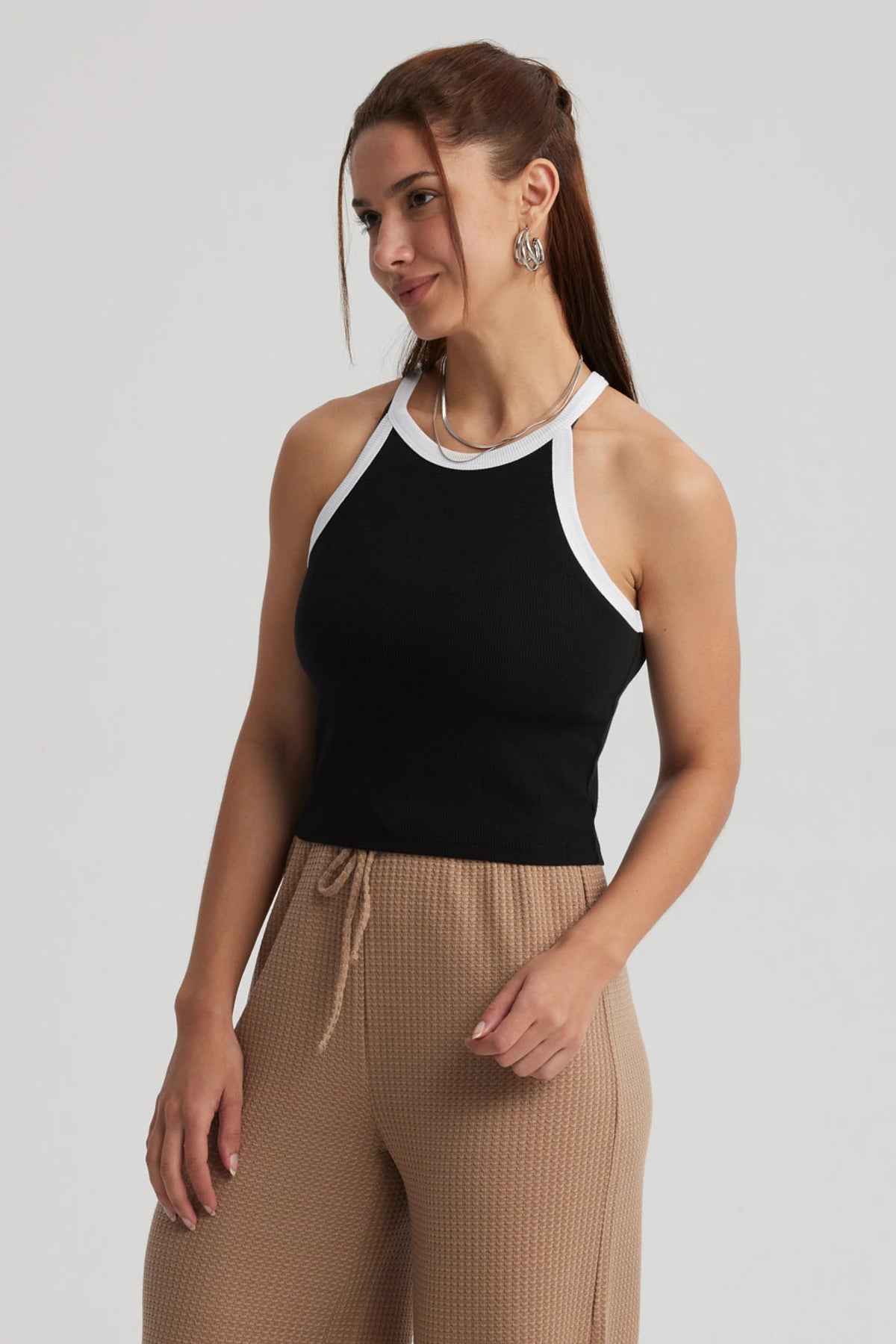 Polera Mujer Cuello Halter Negro
