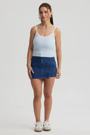 Polera Mujer Encaje Escote Celeste Oscuro