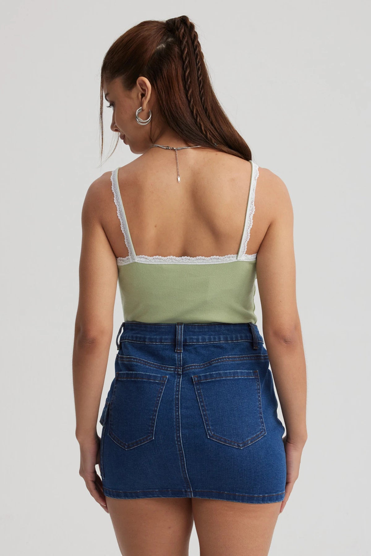 Polera Mujer Encaje Escote Verde Claro